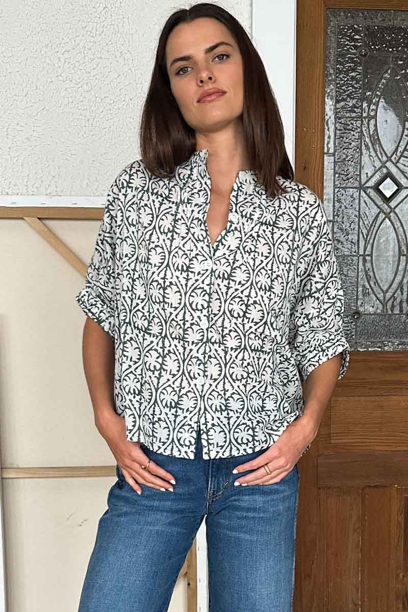 Mandarin Collar Top - Etoile Vine Forest Organic