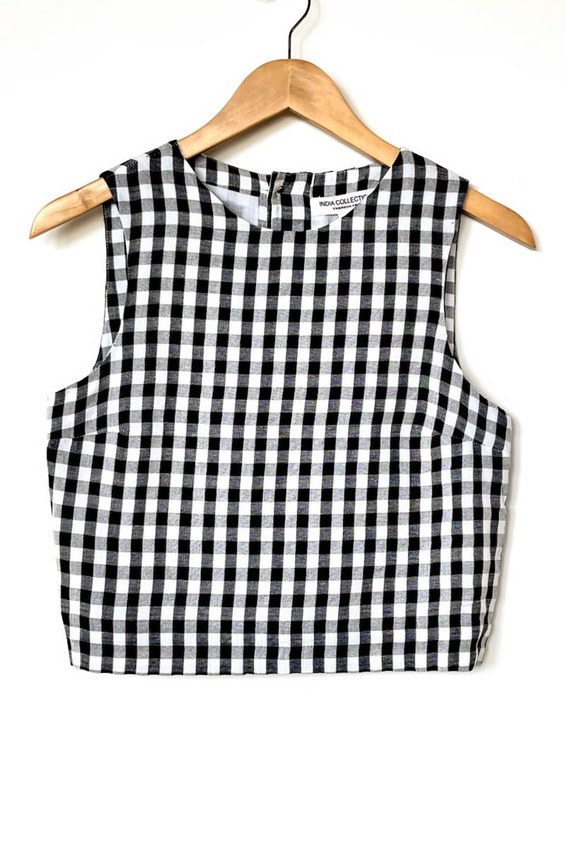 Studio Boxy Top - Black + White Check