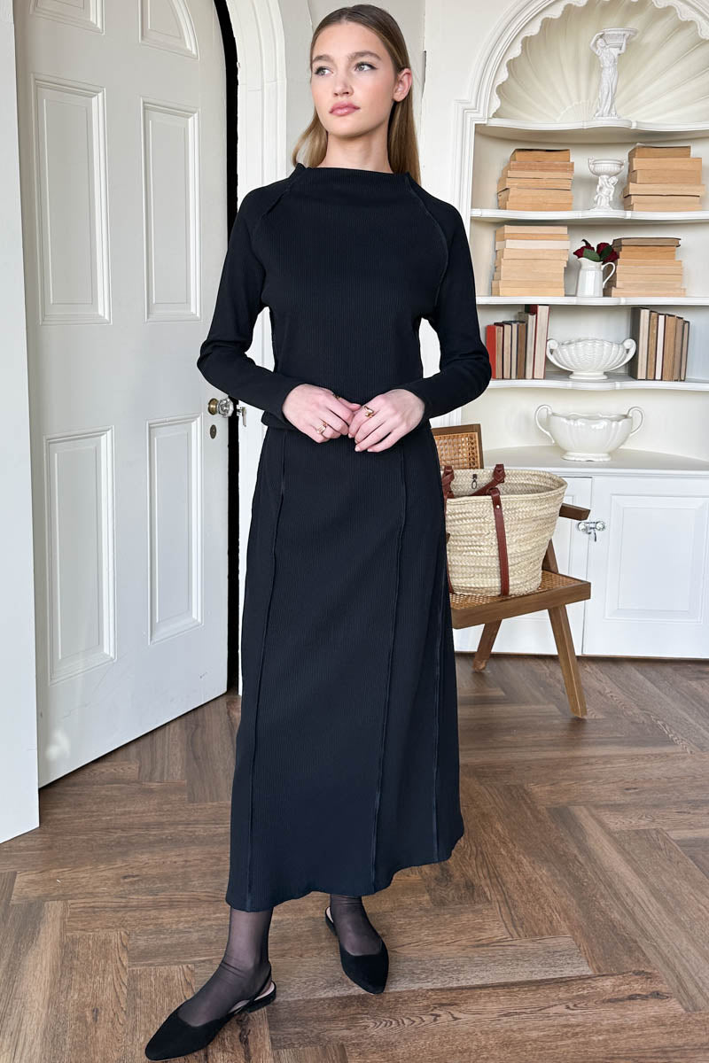 Swan Rib Mock Neck Top - Black Swan Rib - Emerson Fry