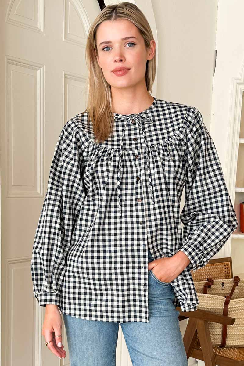 Poet Blouse - French Indigo Gingham