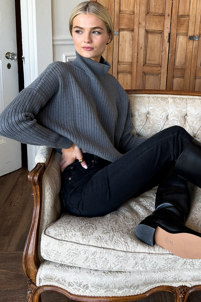 Carolyn Funnel Neck Sweater - French Grey Melange
