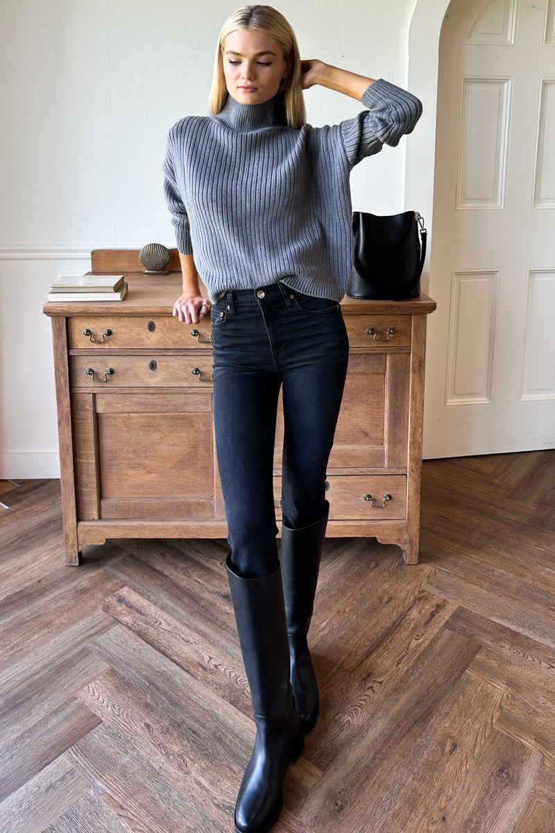 Carolyn Funnel Neck Sweater - French Grey Melange
