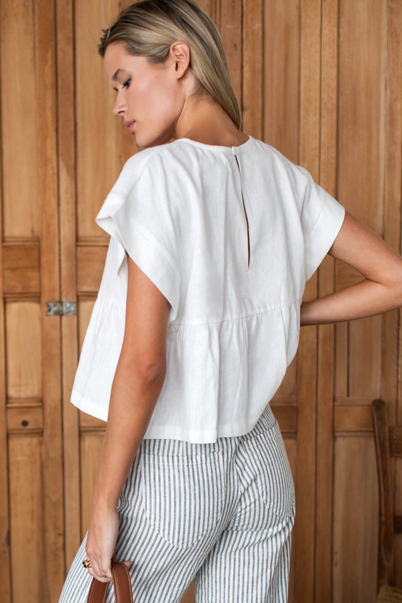 Dolman Peplum Top - Ivory Linen