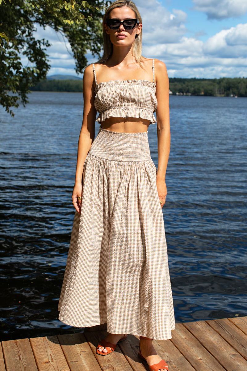 Smocked Maxi Skirt - Cafe Check