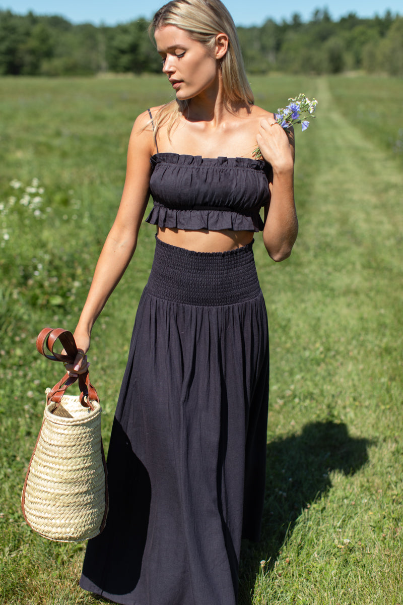 Smocked Maxi Skirt - Midnight Linen