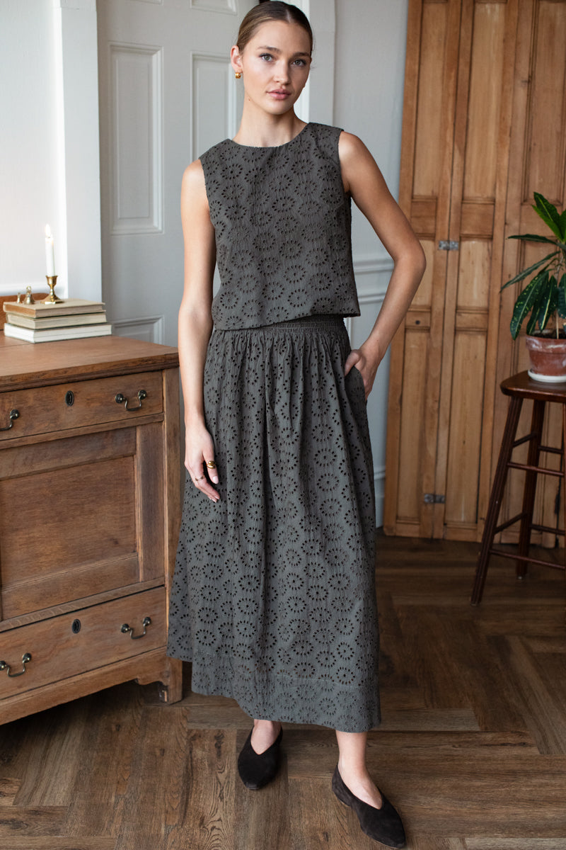 Studio Boxy Top - Olive Grove Eyelet