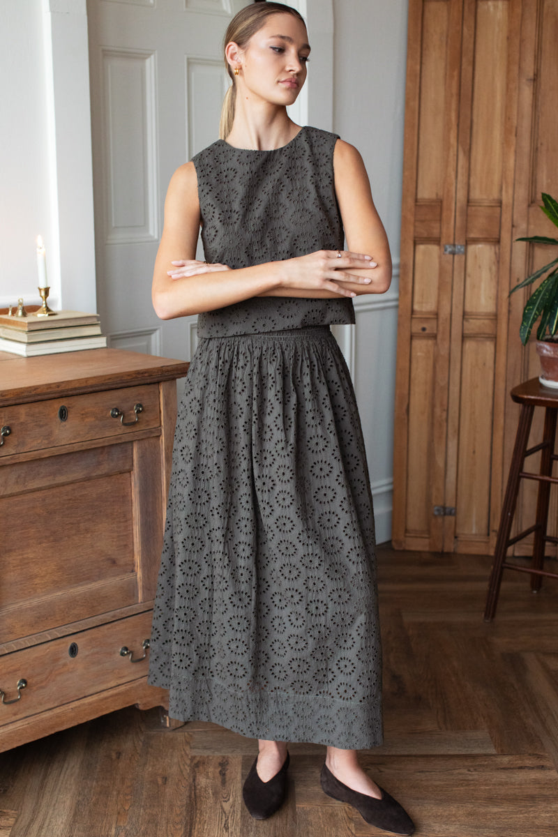 Wide Hem Skirt - Olive Grove Eyelet