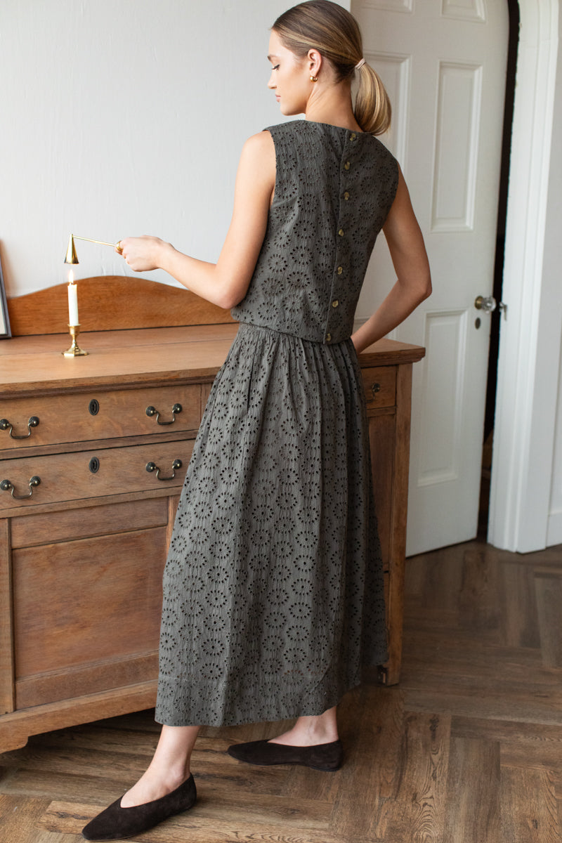 Studio Boxy Top - Olive Grove Eyelet