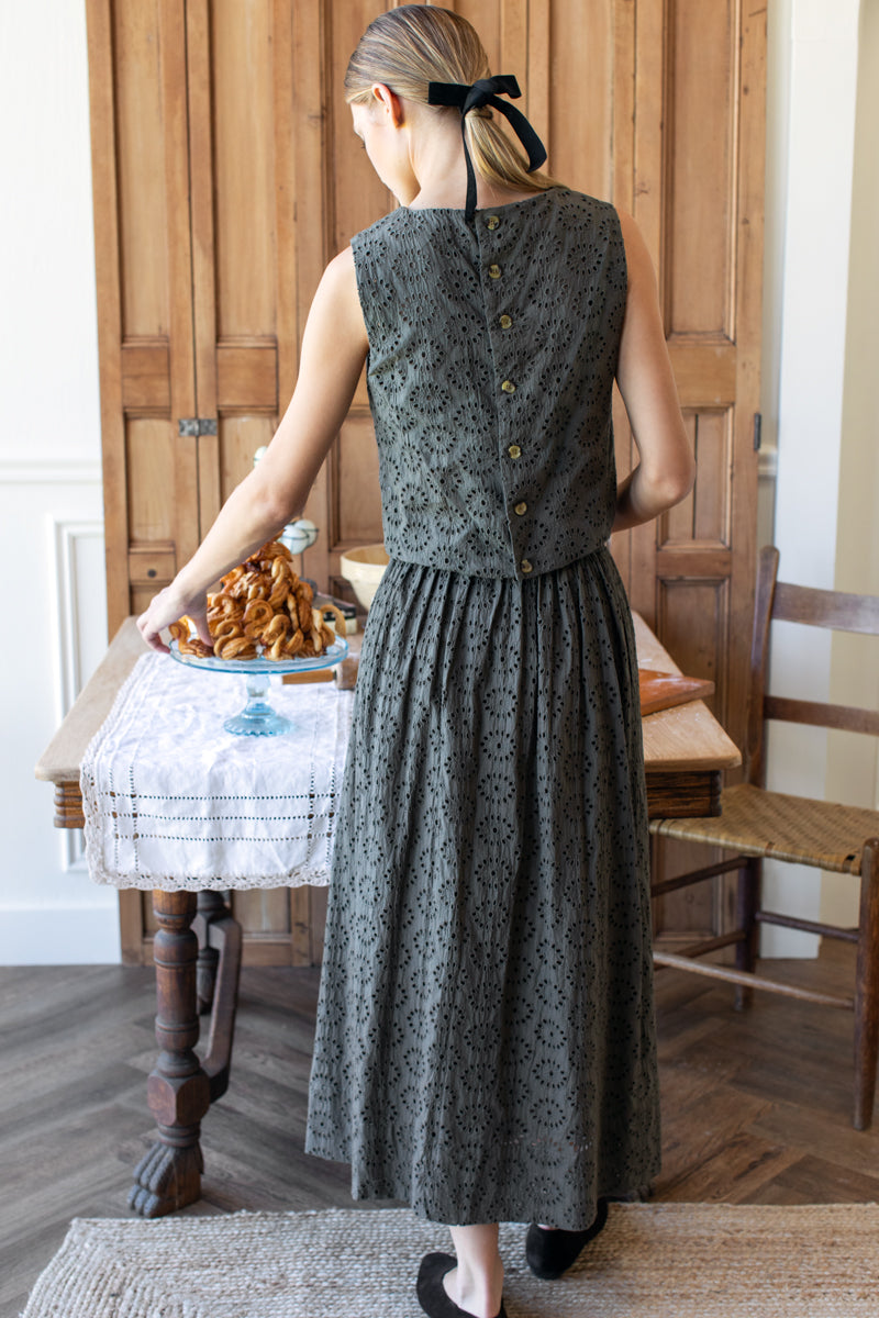 Studio Boxy Top - Olive Grove Eyelet