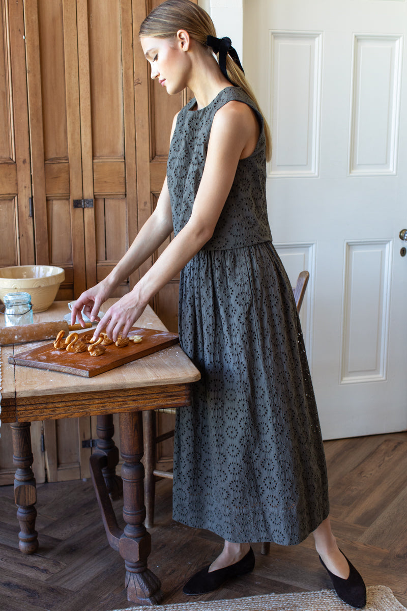 Wide Hem Skirt - Olive Grove Eyelet