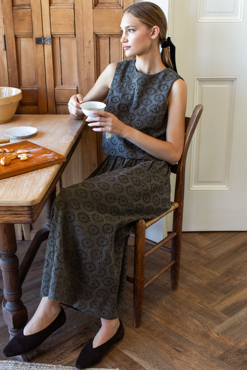 Wide Hem Skirt - Olive Grove Eyelet