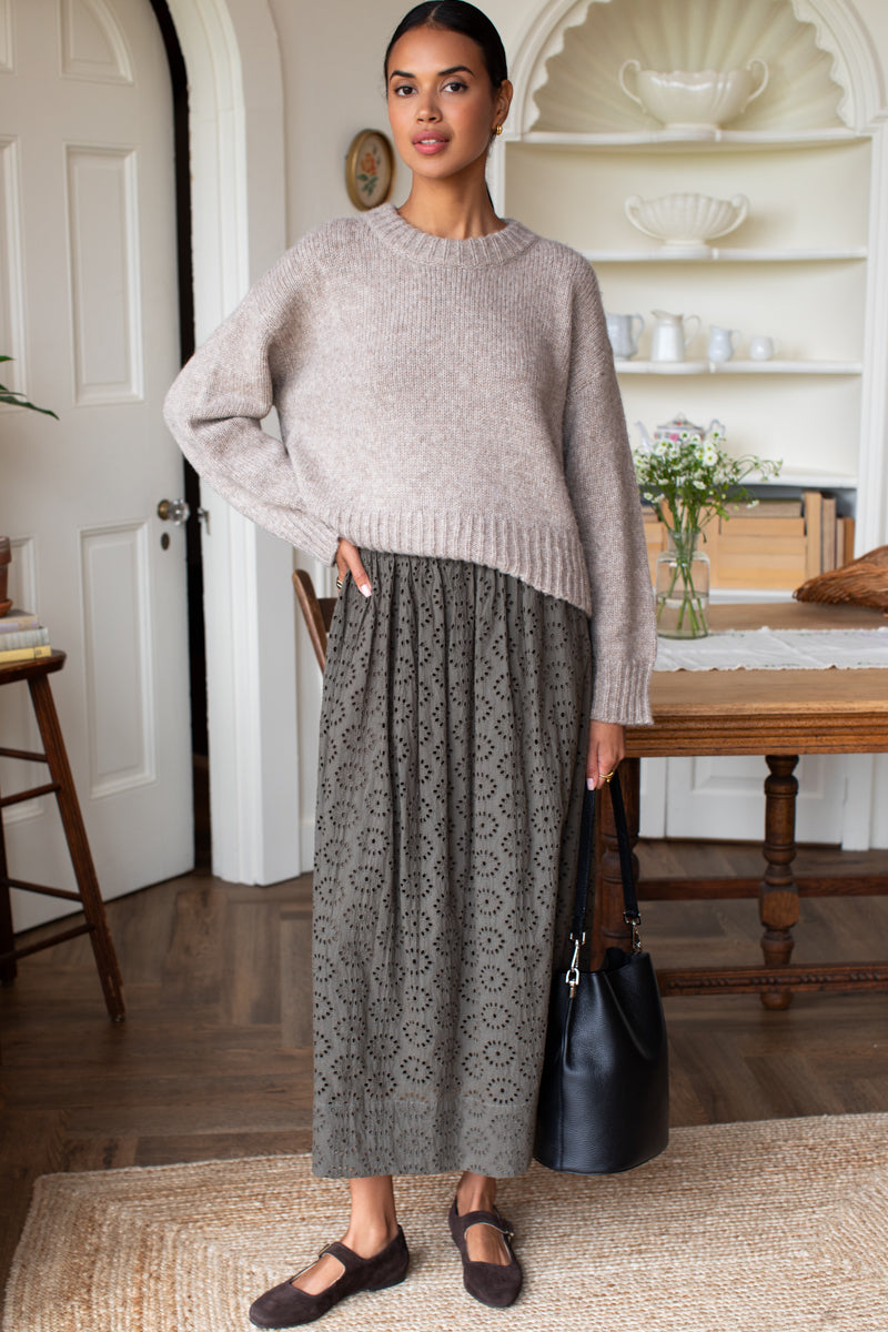 Wide Hem Skirt - Olive Grove Eyelet