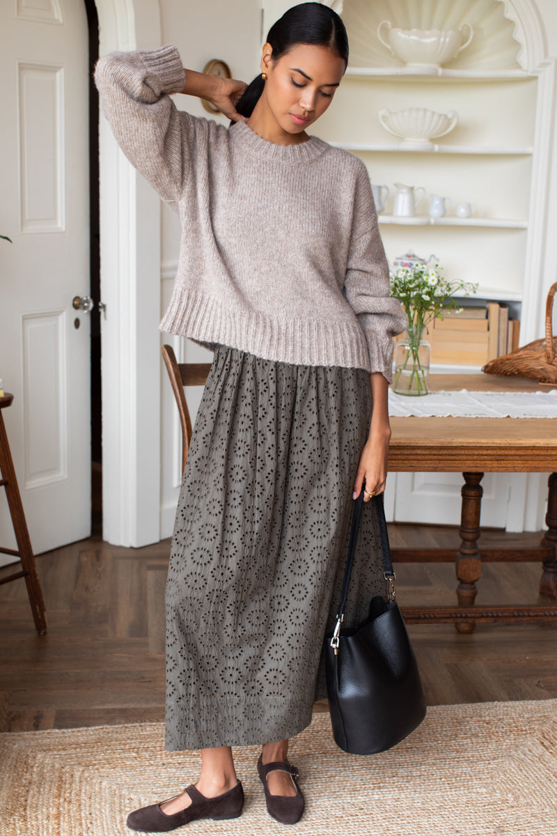 Wide Hem Skirt - Olive Grove Eyelet
