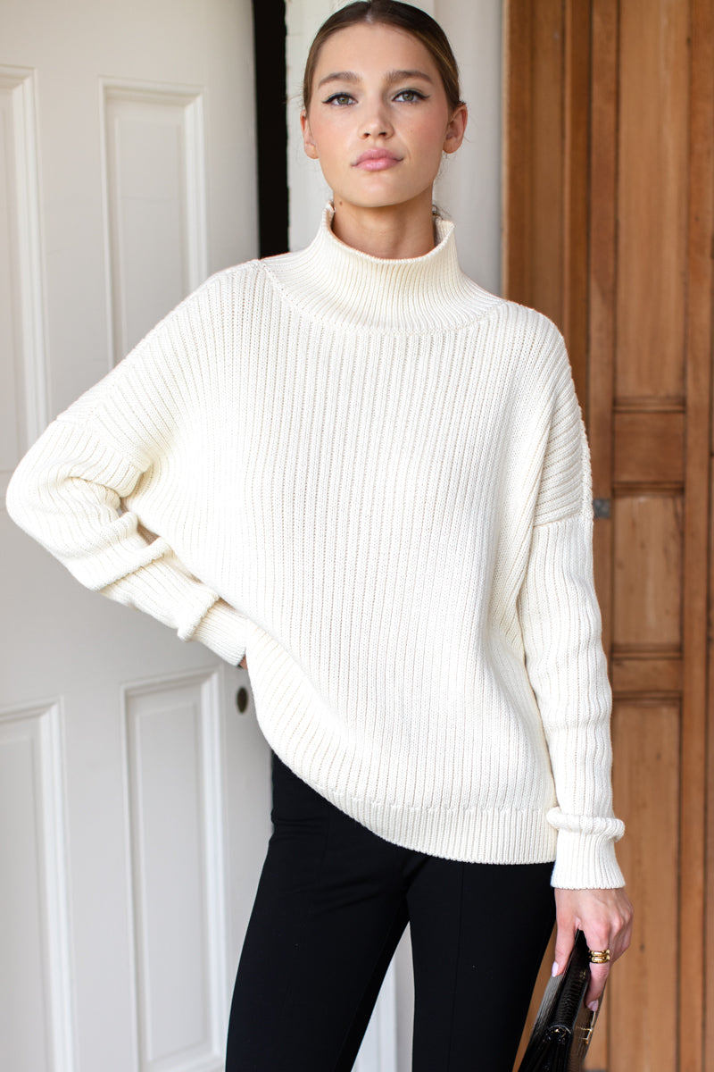 Carolyn Funnel Neck Sweater - Ivory Organic