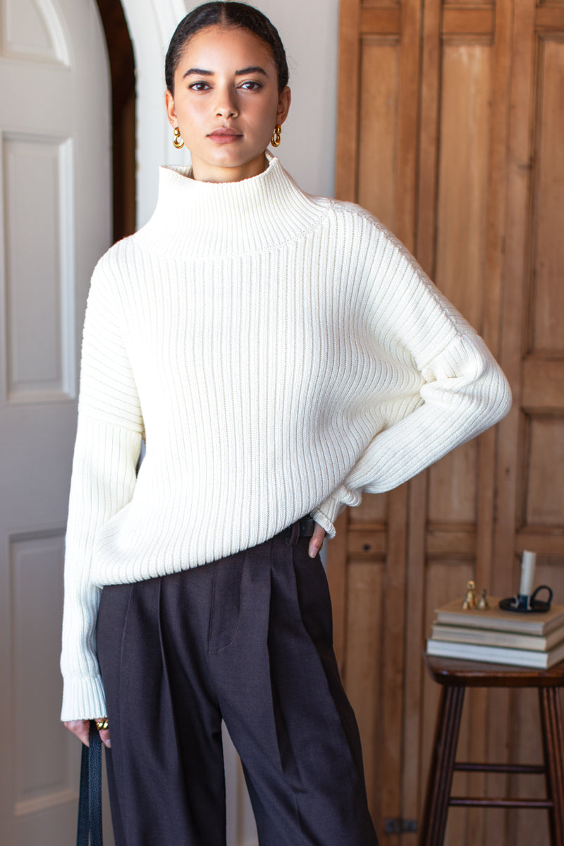 Carolyn Funnel Neck Sweater - Ivory Organic