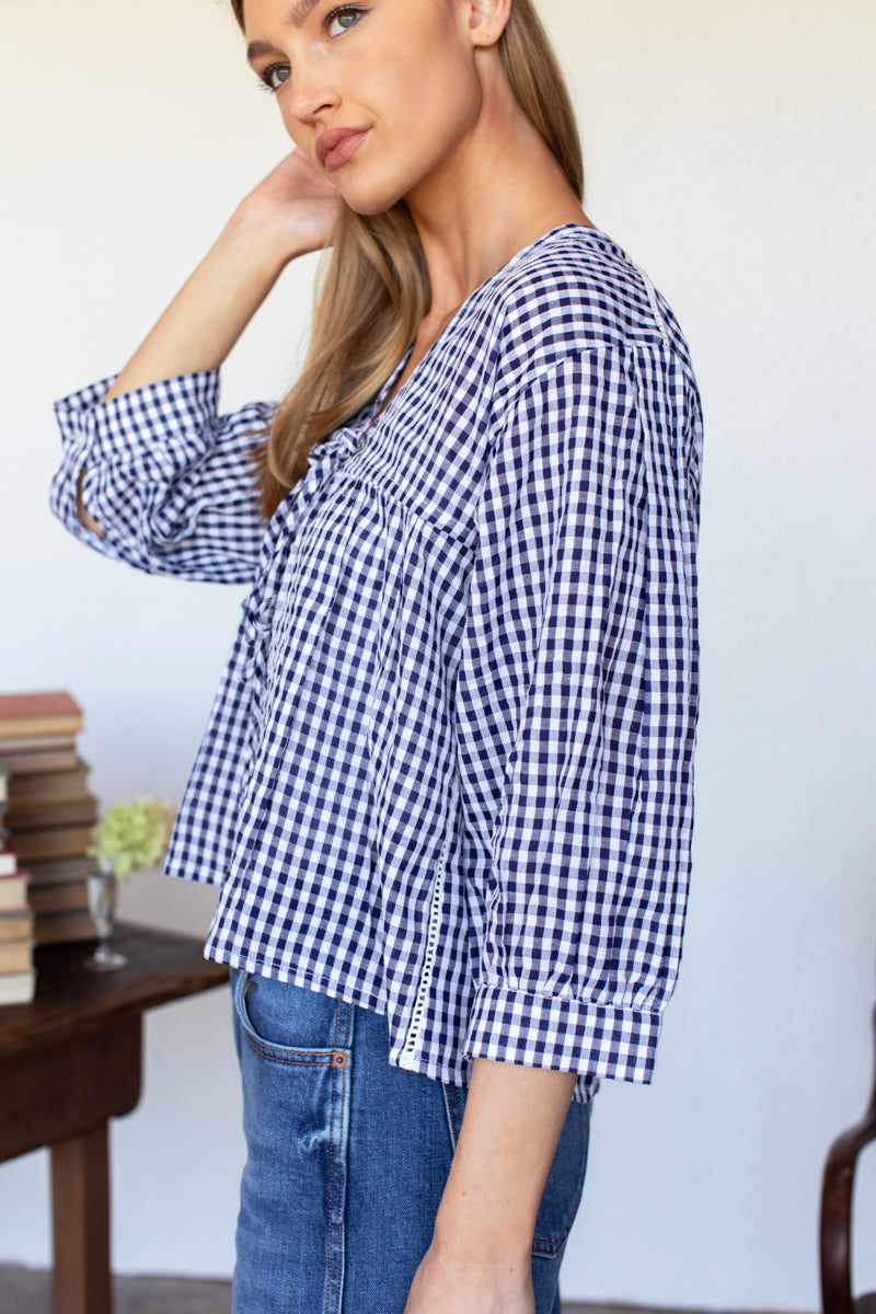 Artist Overshirt - Navy + White Seersucker Check