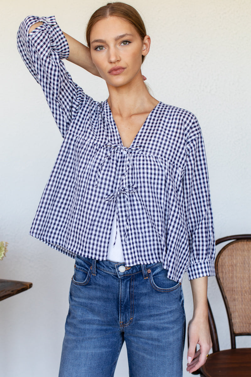 Artist Overshirt - Navy + White Seersucker Check