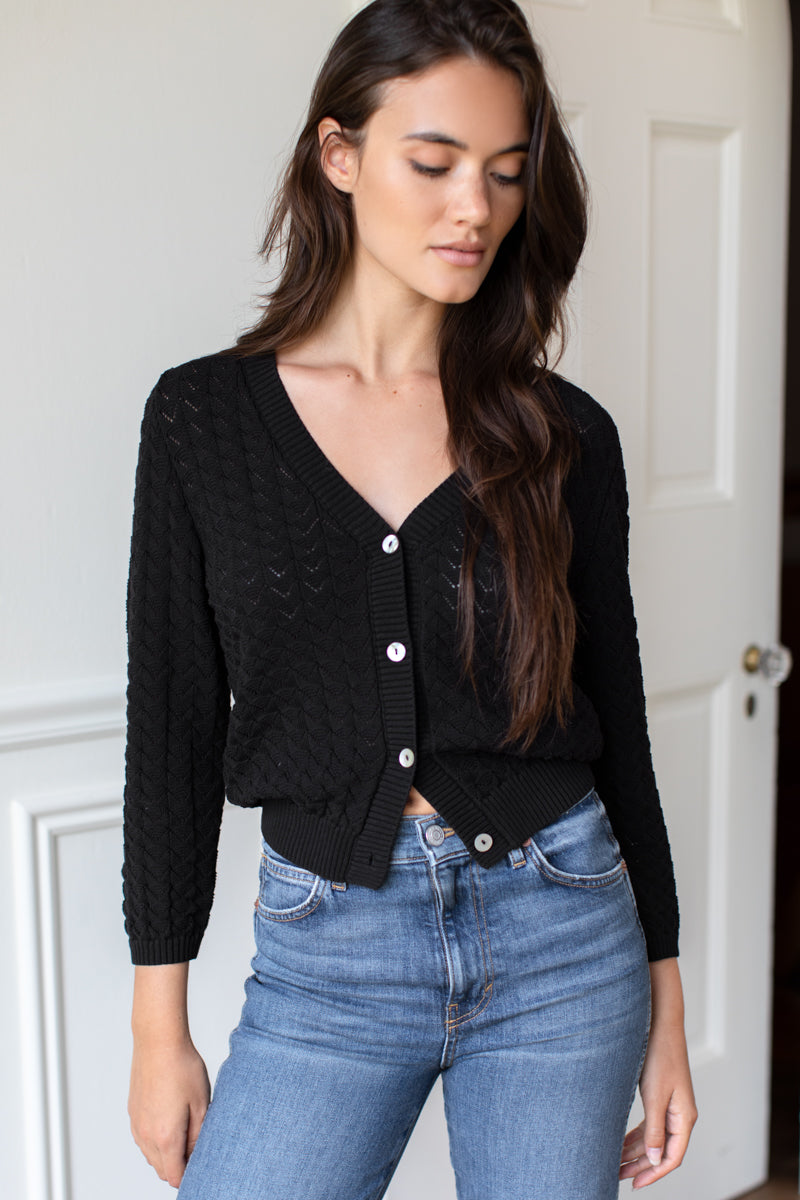 Astrid Cardigan - Black Organic Cotton + Silk