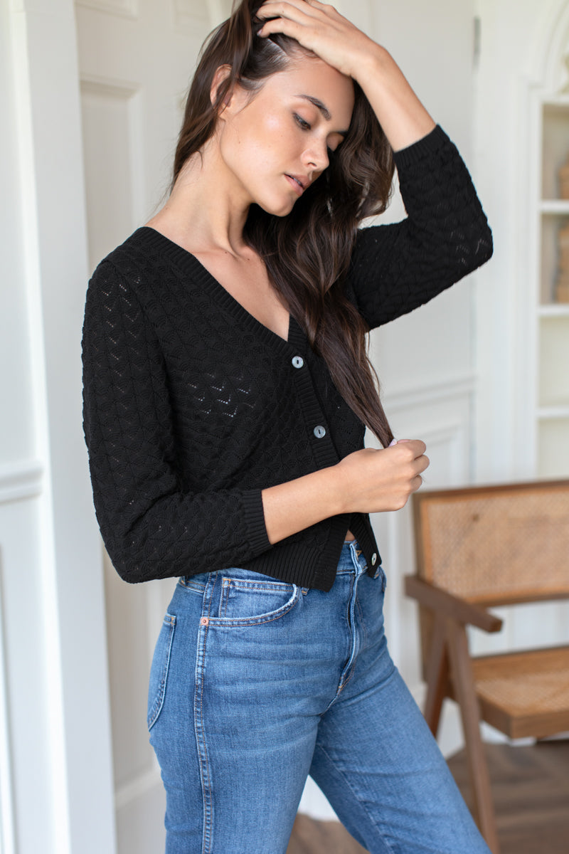 Astrid Cardigan - Black Organic Cotton + Silk