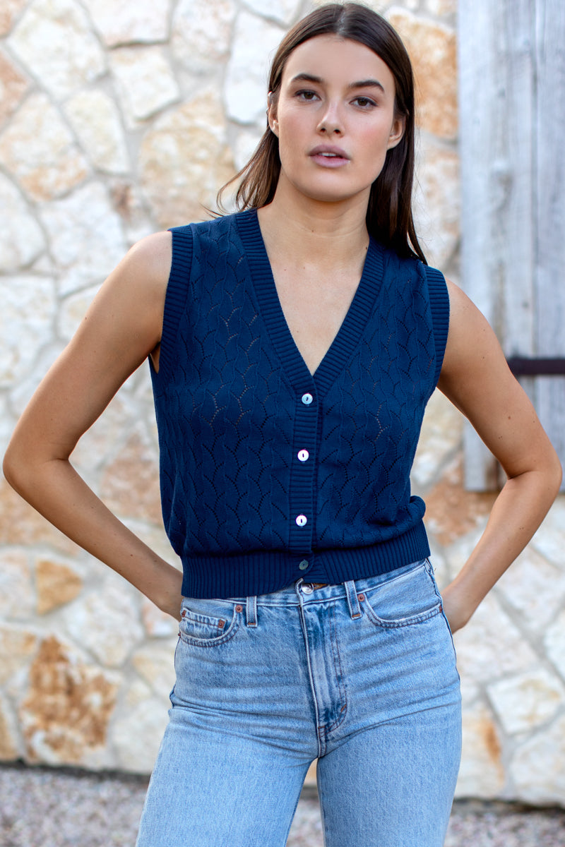 Astrid Knit Top - Navy Organic Cotton + Silk