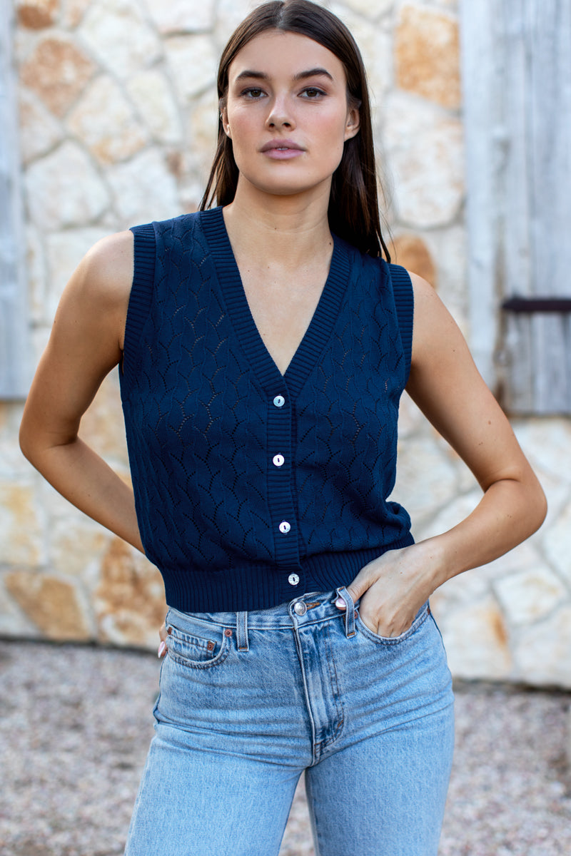 Astrid Knit Top - Navy Organic Cotton + Silk