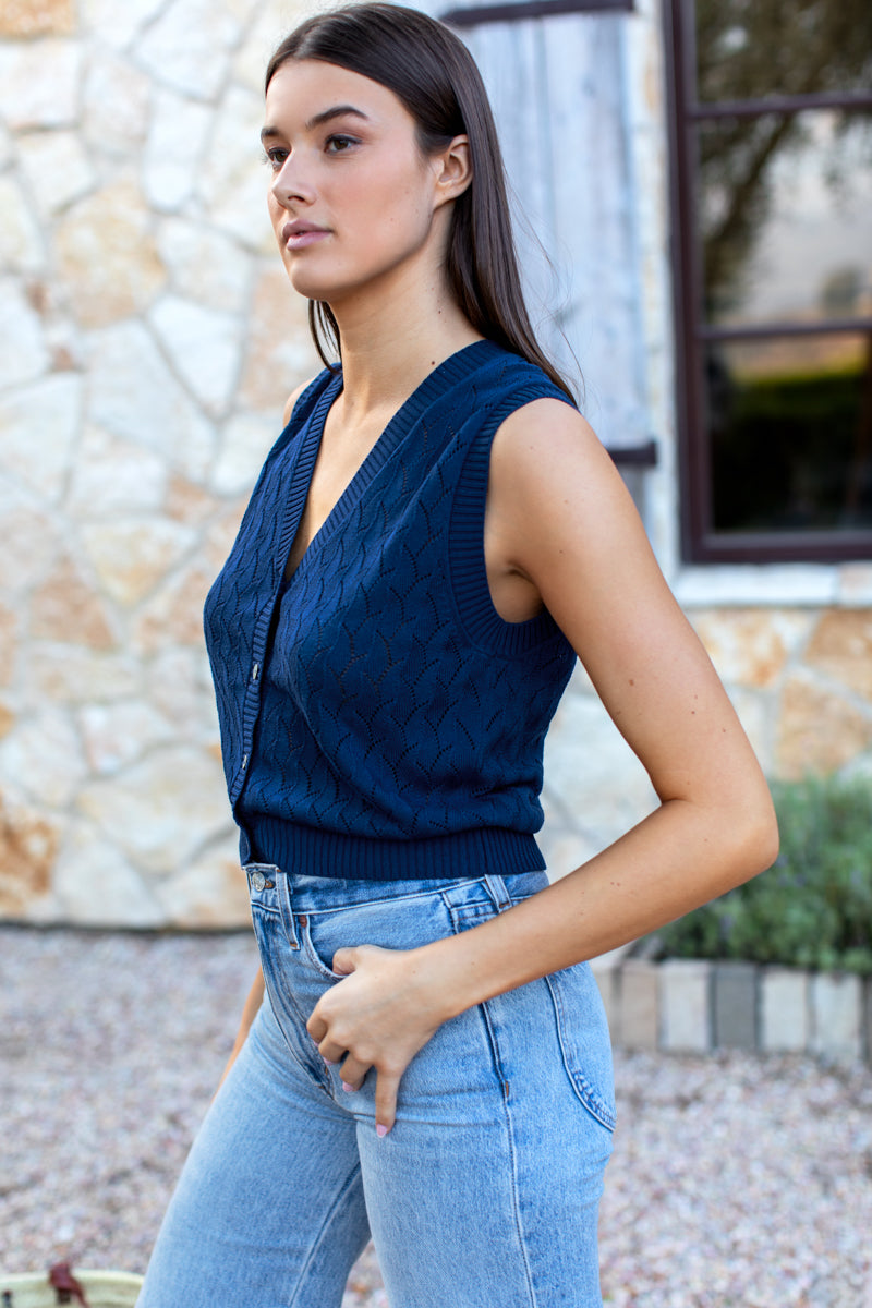 Astrid Knit Top - Navy Organic Cotton + Silk