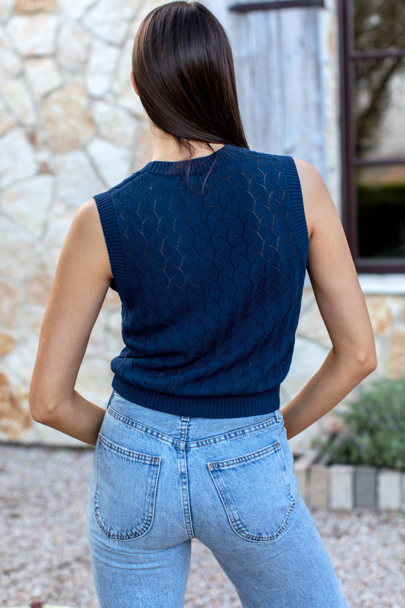 Astrid Knit Top - Navy Organic Cotton + Silk