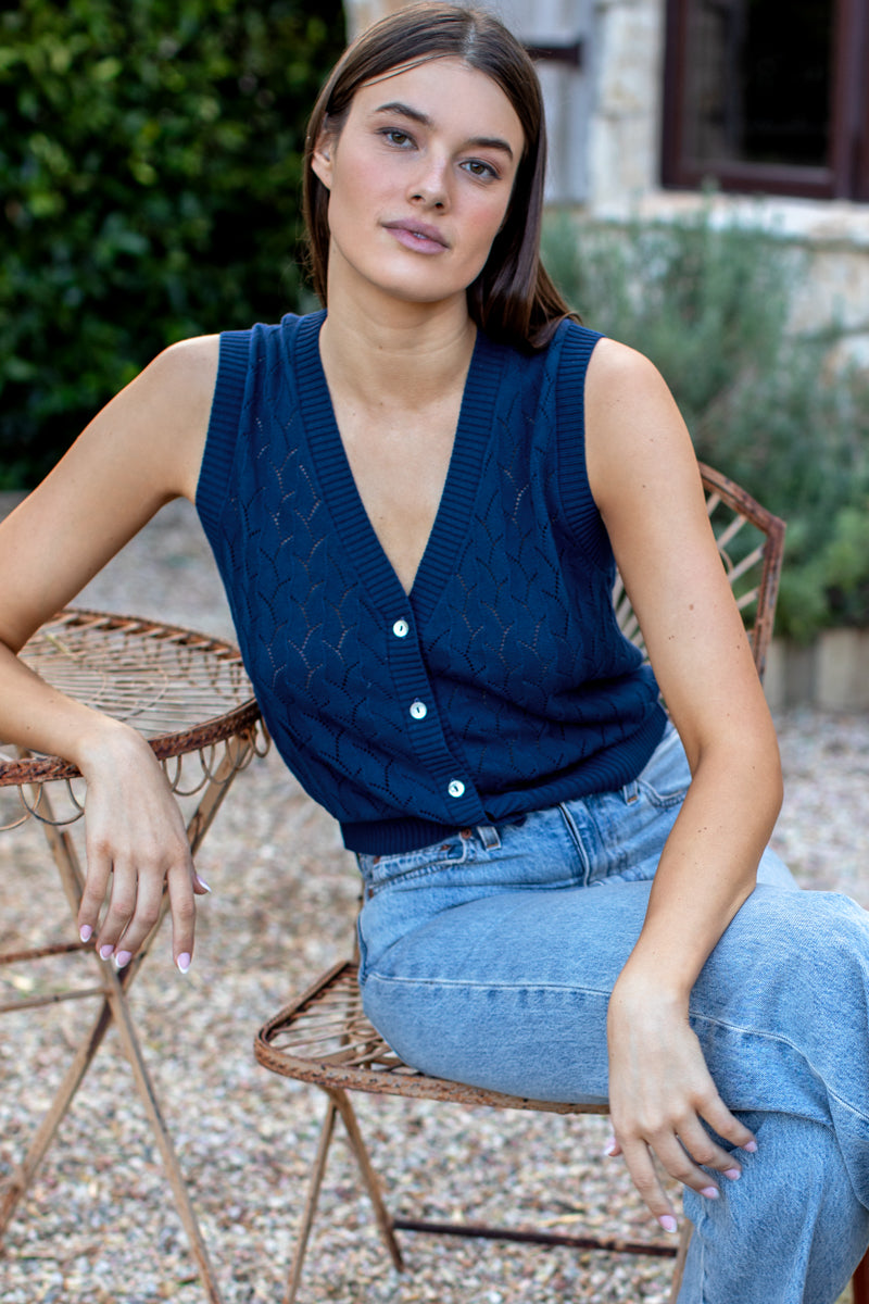 Astrid Knit Top - Navy Organic Cotton + Silk