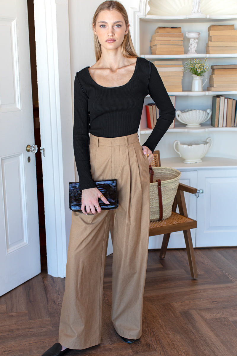 Swan Rib U Neck Longsleeve Top - Black Swan Rib - Emerson Fry