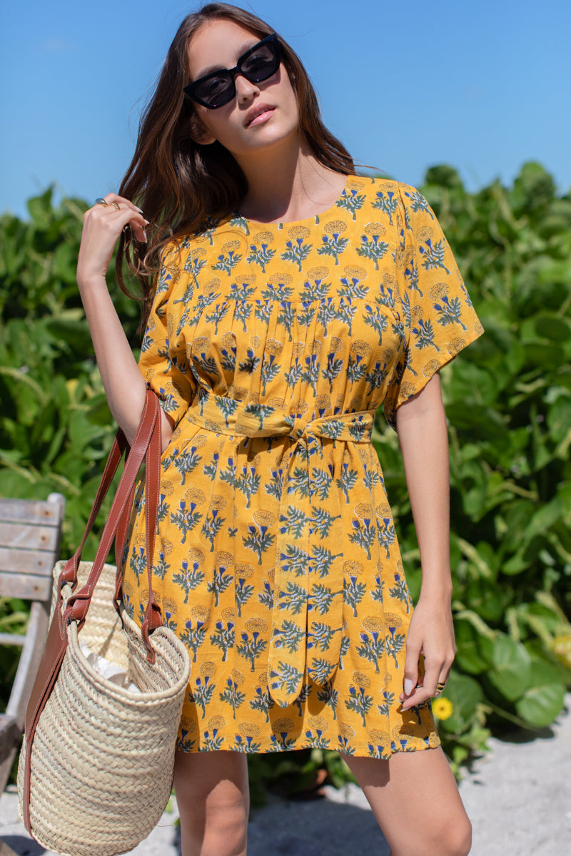 Basalie Dress - Big Marigolds Yellow Organic