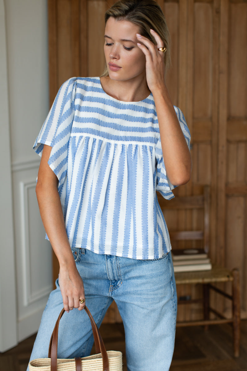 Basalie Top - Scallop Blue Stripe