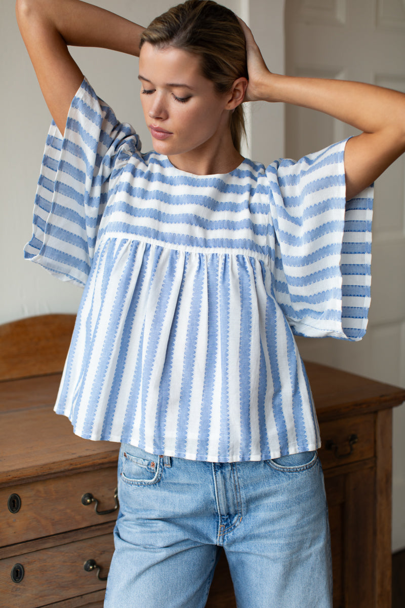 Basalie Top - Scallop Blue Stripe