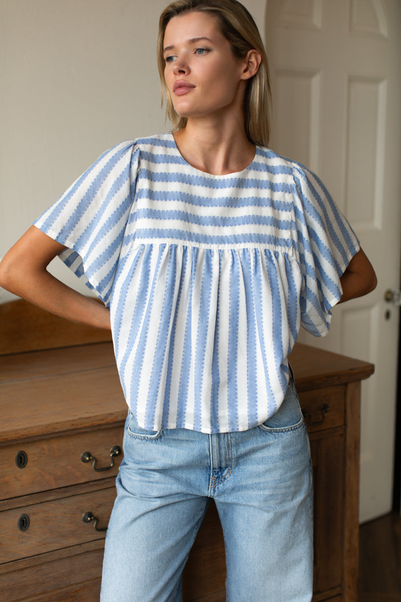 Basalie Top - Scallop Blue Stripe