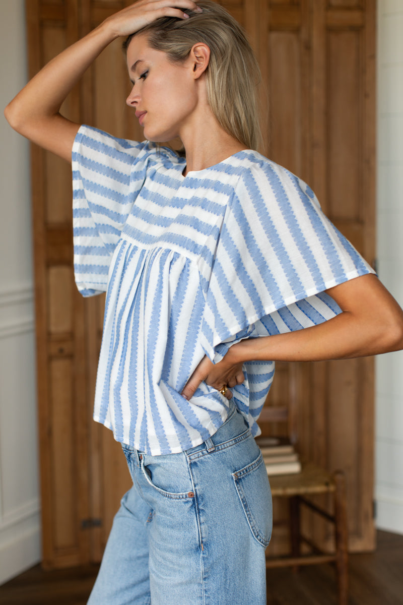 Basalie Top - Scallop Blue Stripe