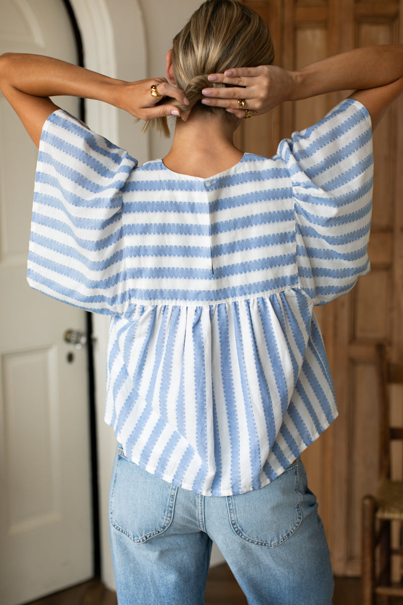 Basalie Top - Scallop Blue Stripe