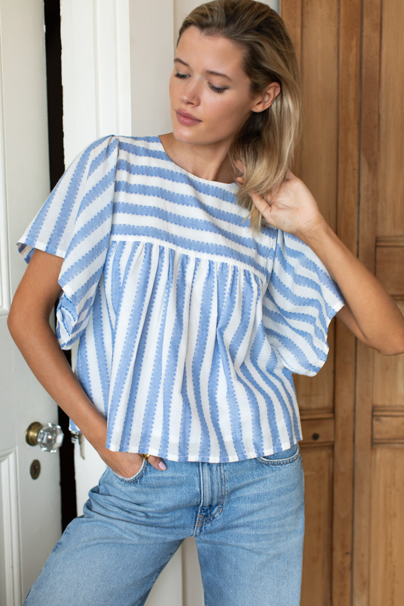 Basalie Top - Scallop Blue Stripe