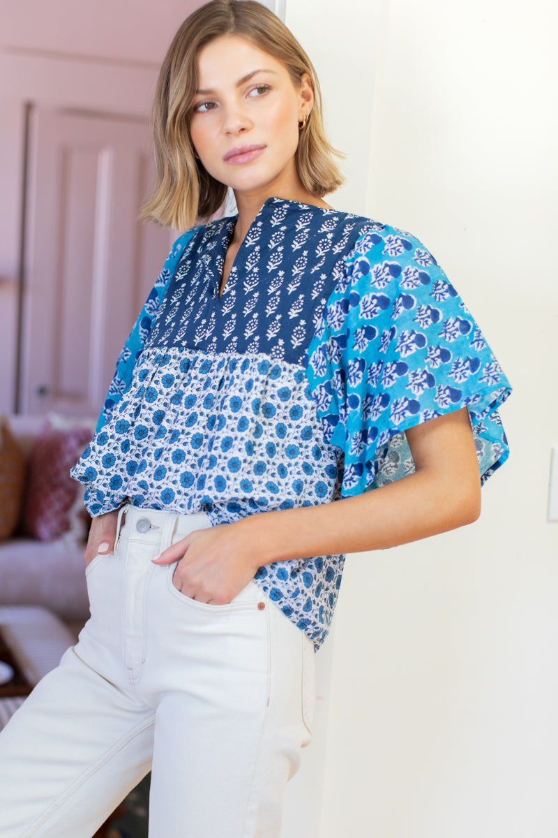 Basalie Top - Patchwork Blues Organic