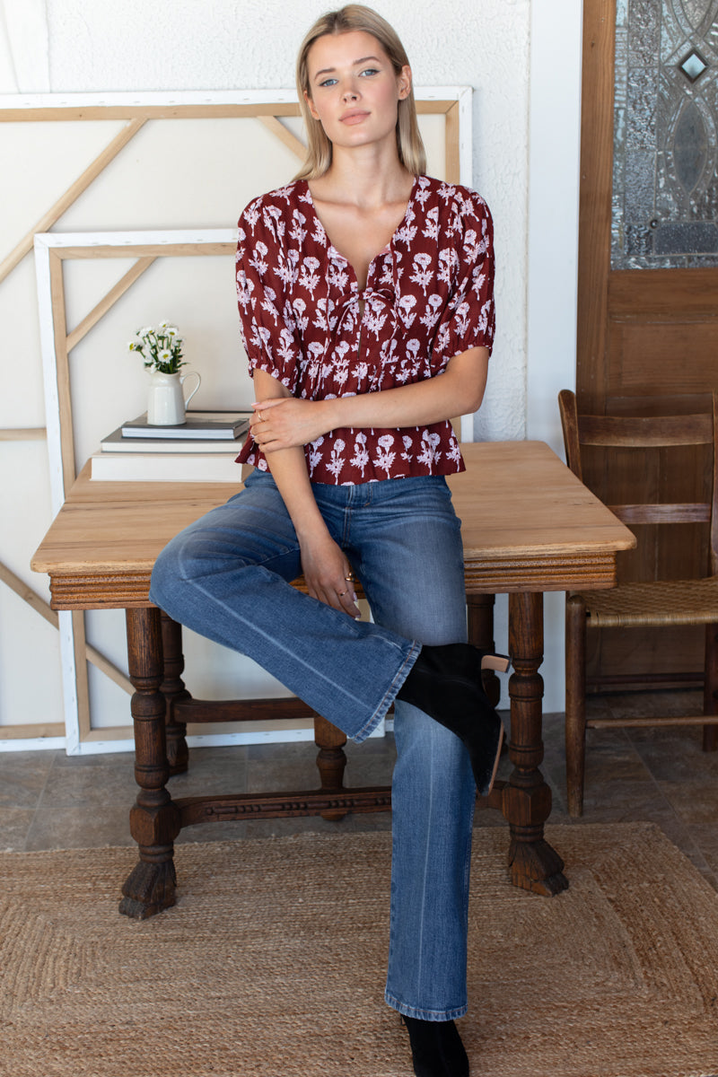 Bastian Top - Pressed Marigolds Rouge Linen
