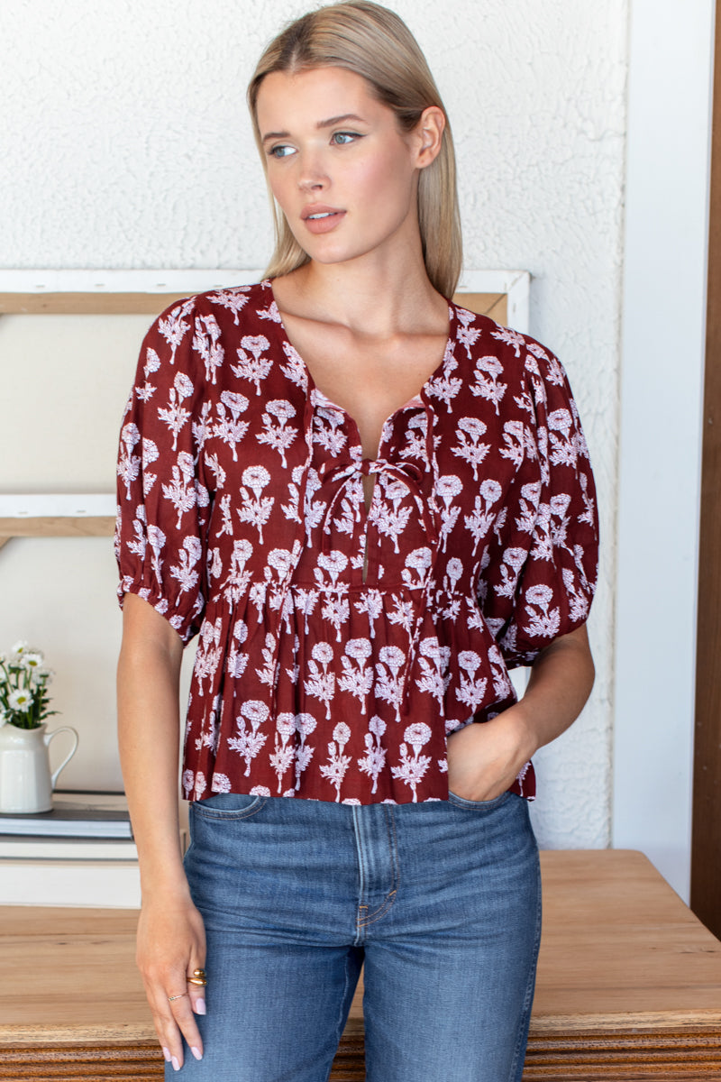 Bastian Top - Pressed Marigolds Rouge Linen