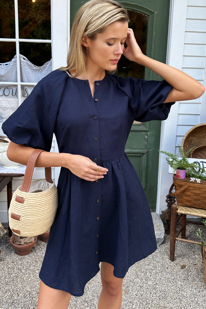 Bastille Short Dress - Midnight Linen M Bastille Short Dress - Midnight Linen M