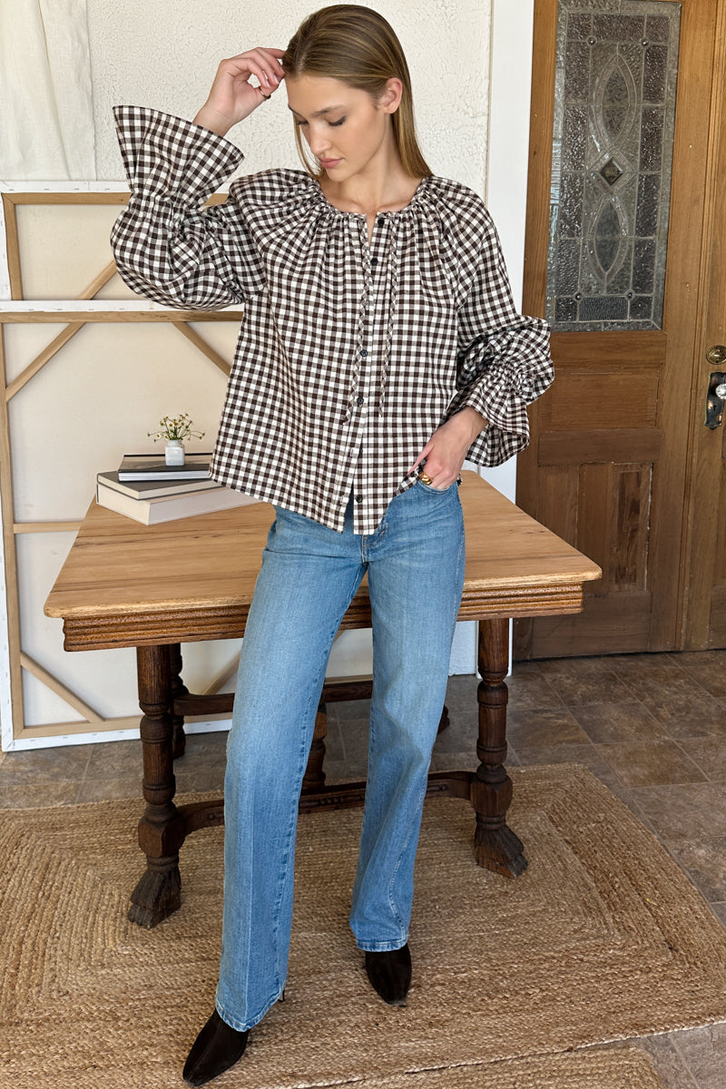 Belle Blouse - Cocoa Gingham