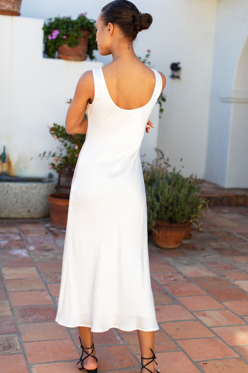 Bias Cut Dress - White Satin