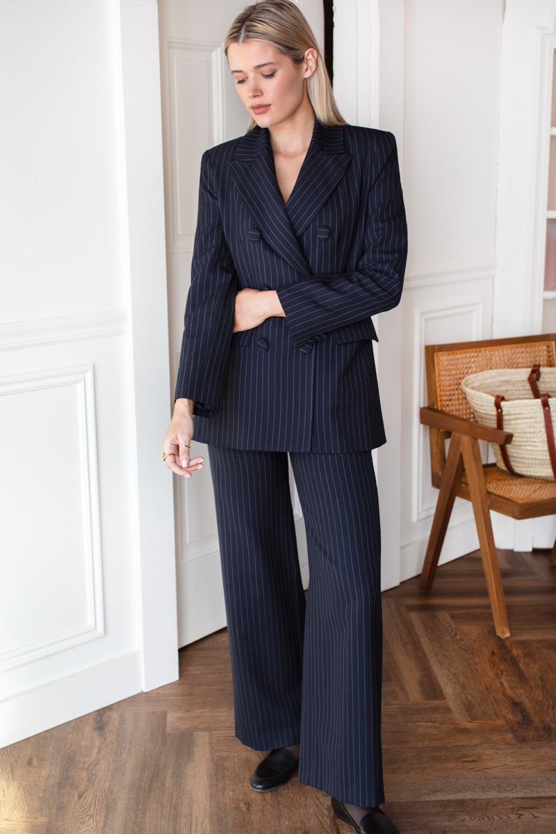 Strong Shoulder Blazer - Navy Pinstripe