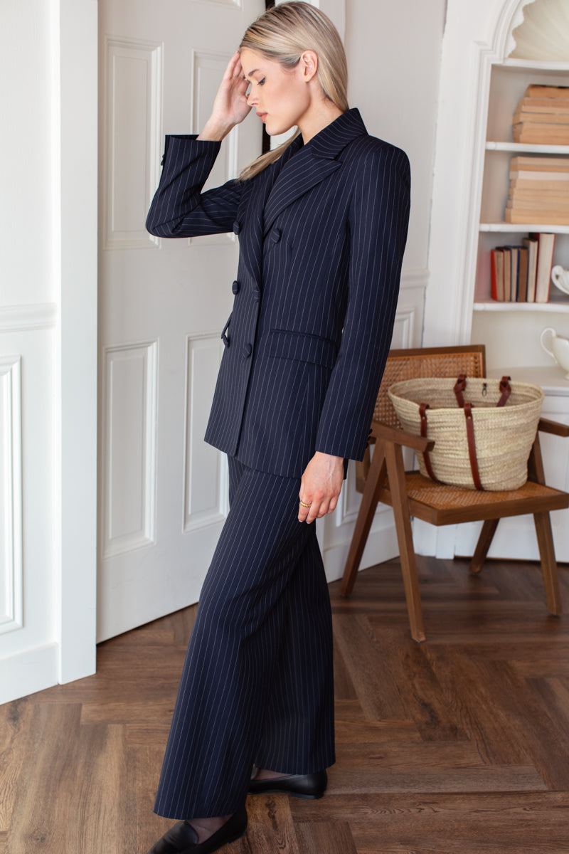 Strong Shoulder Blazer - Navy Pinstripe