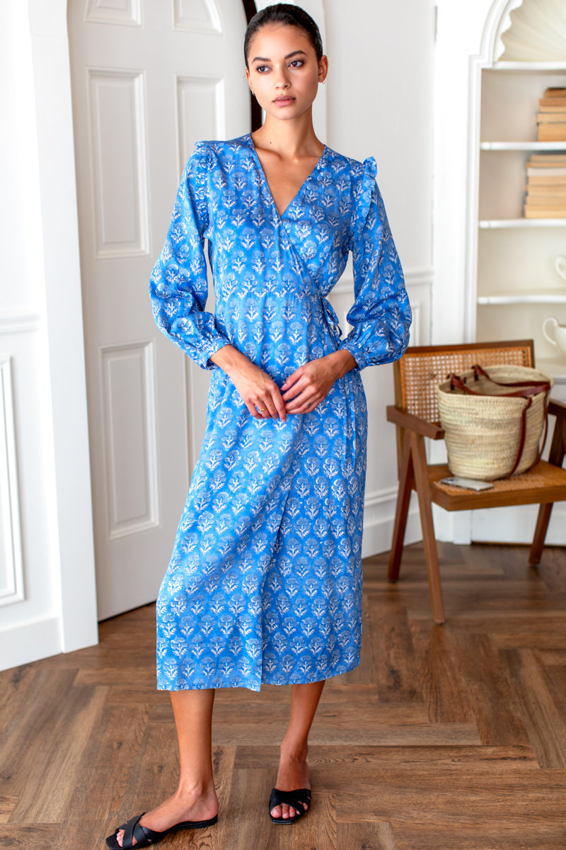 emerson fry dress Lucy Dress - Powder Blue Gold Dot Lurex