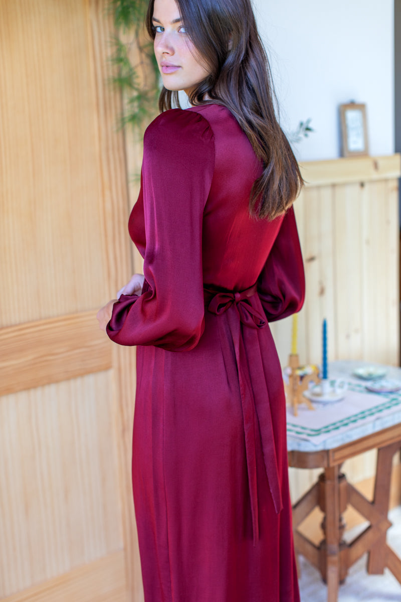 satin cabernet dress Retrofete Keaton Silk Gown - Cabernet