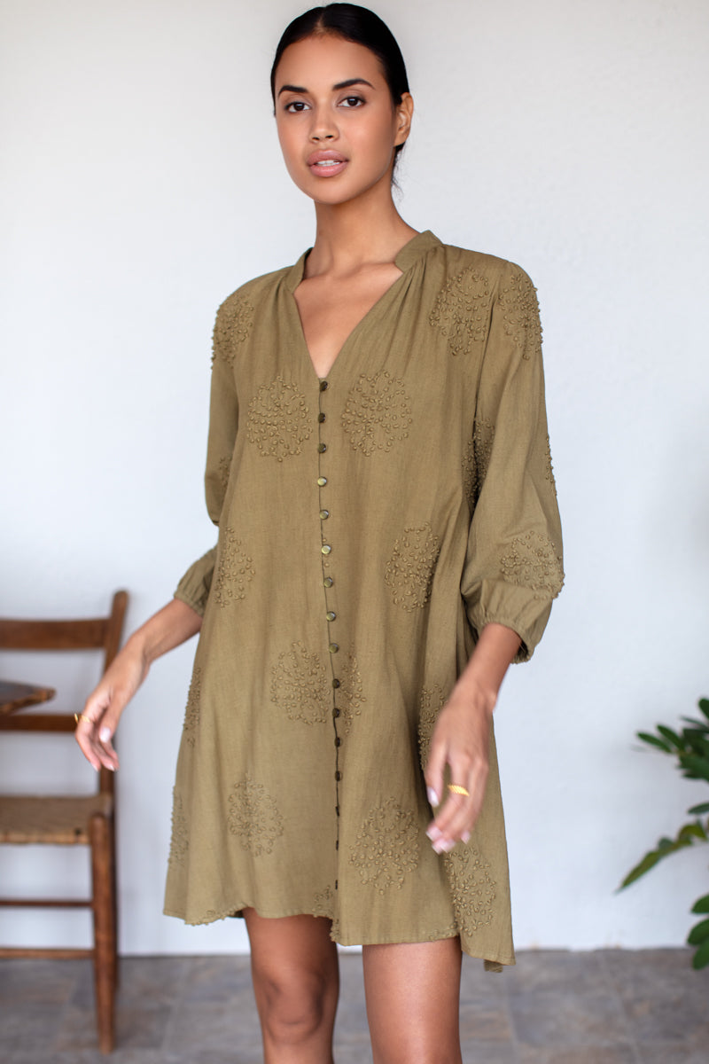 Blouson Dress - French Knot Floral Gothic Olive XS/S Blouson Dress - French Knot Floral Gothic Olive XS/S