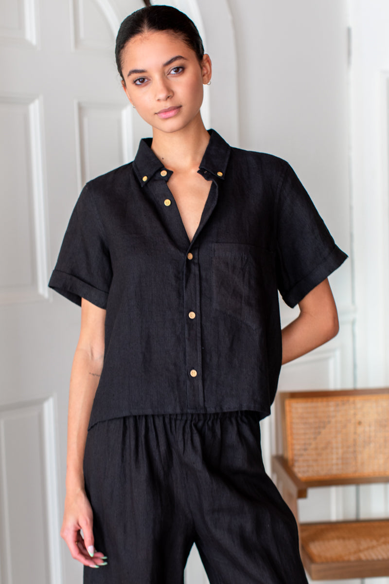 Boxy Shirt - Jet Black Linen