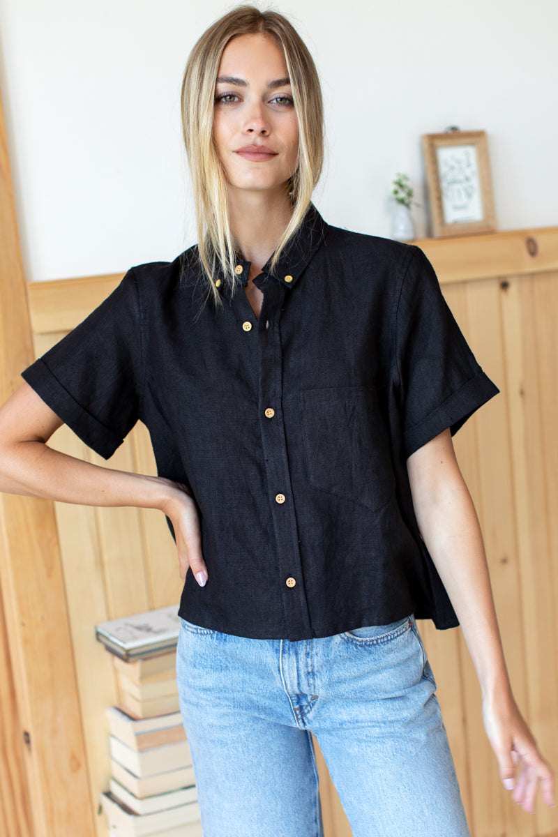 Boxy Shirt - Jet Black Linen