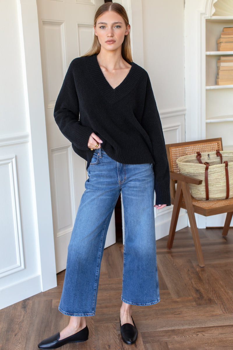 Boxy V Neck Sweater - Parisian Night Boucle